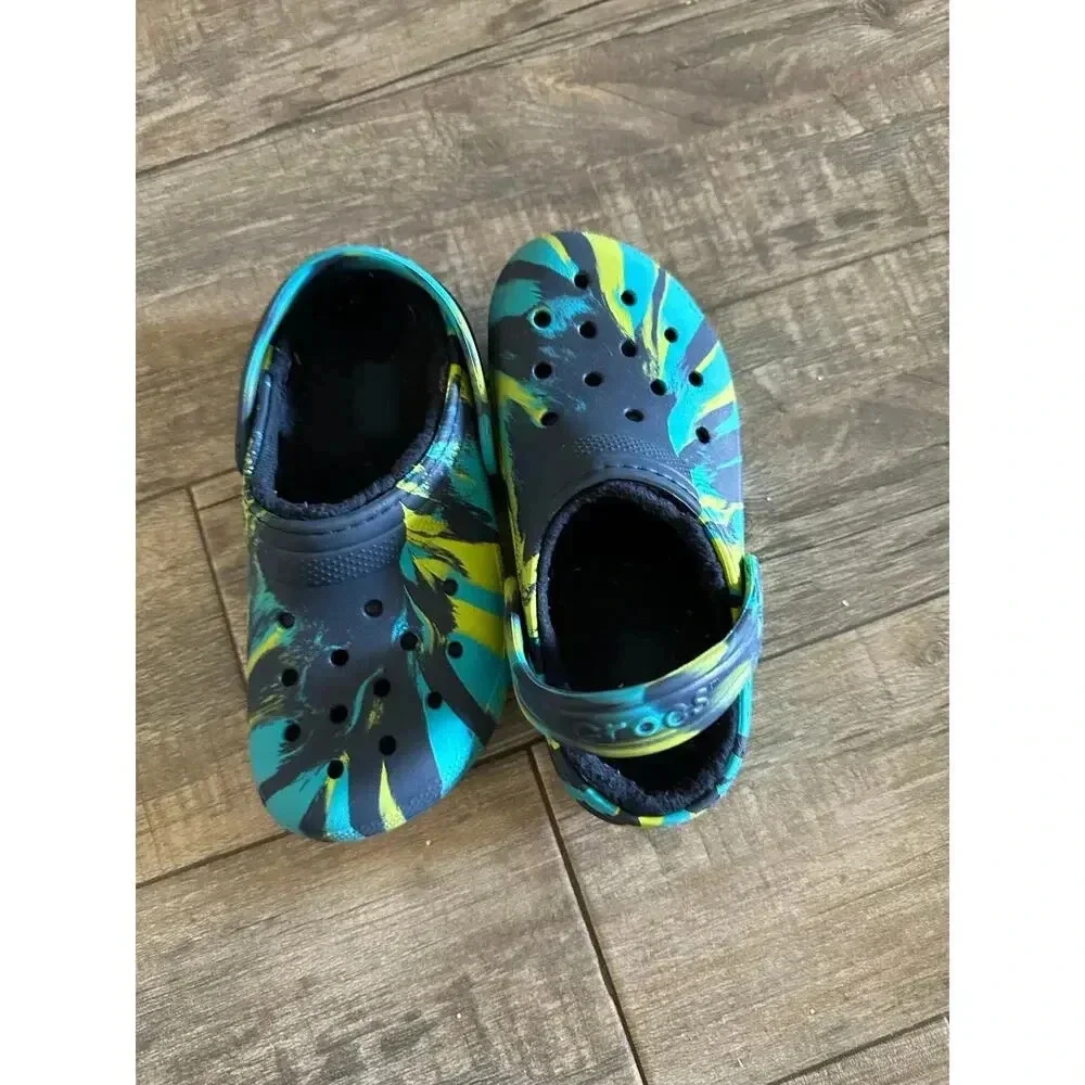 Crocs Fuzzy Marbled Tie Dye Lined Classic Clog Sandal Size 1
